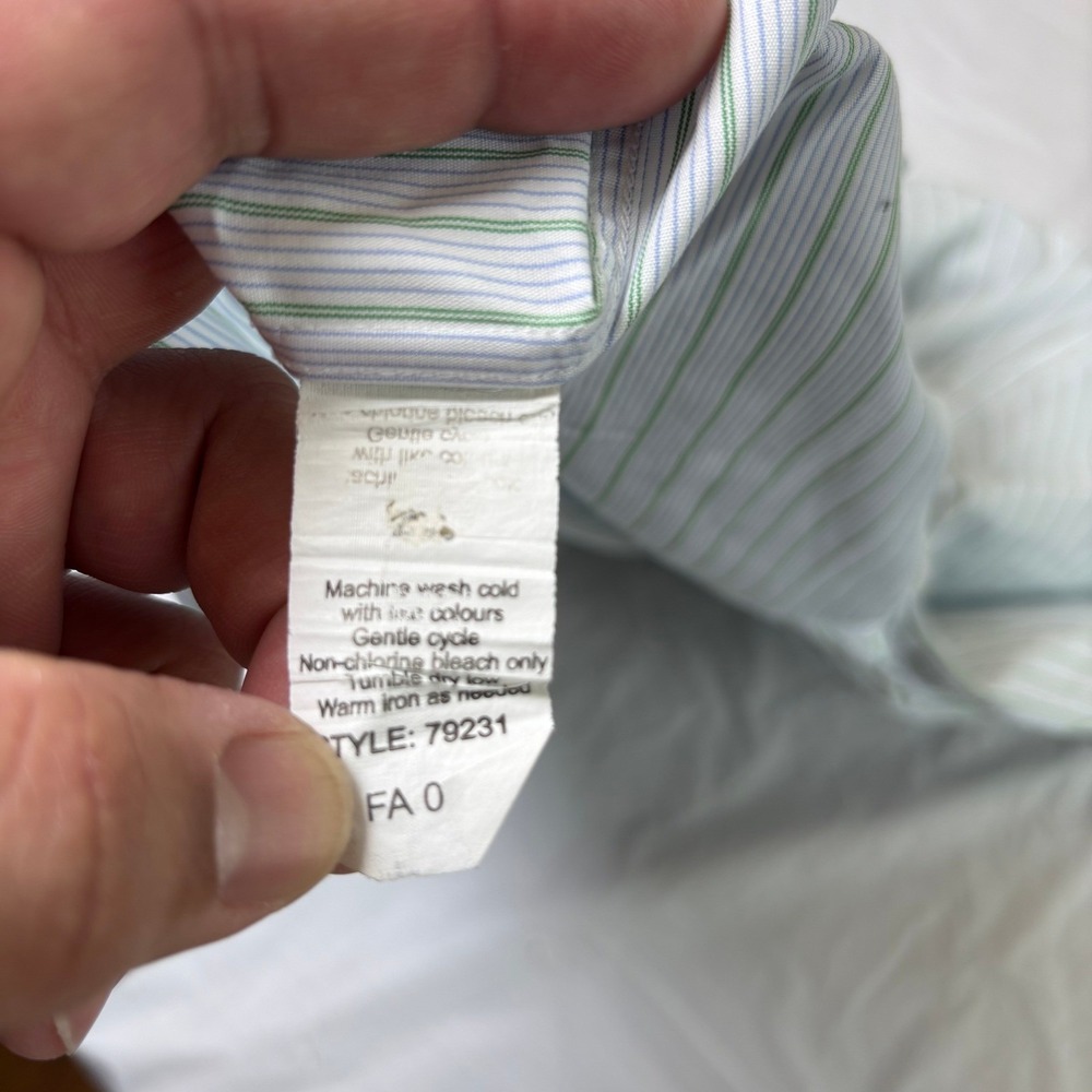 J Crew Mens Long Sleeve Button Up Shirt Blue Green Stripe Cotton Size L 16-16.5 - Picture 4 of 4